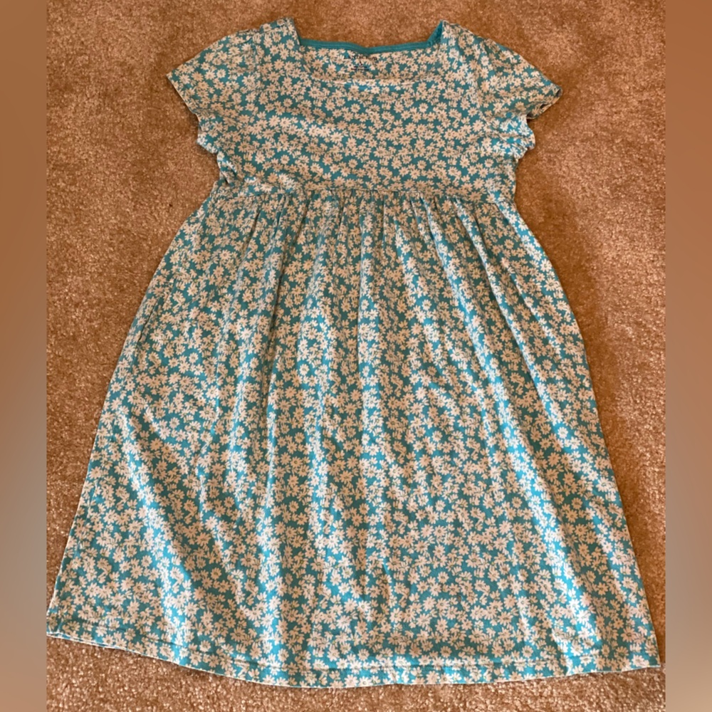 Lands End girls Floral Blue and White Kids Dress size S 7/8